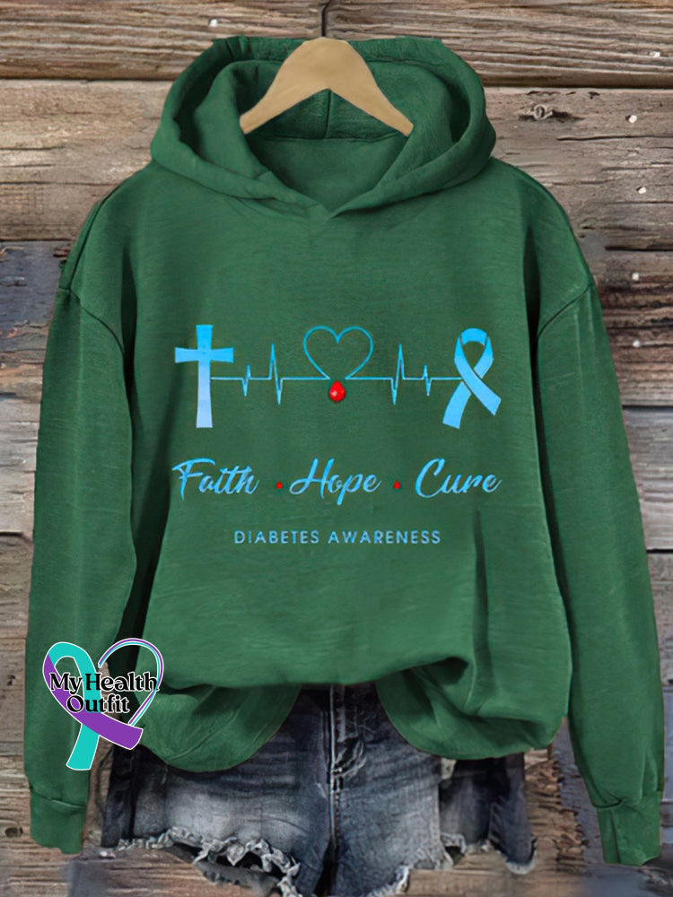Women’s Diabetes Awareness Print Hoodie Long Sleeve Sweatshirt Green / S