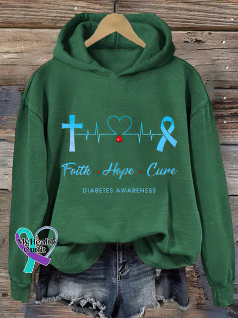 Women’s Diabetes Awareness Print Hoodie Long Sleeve Sweatshirt Green / S