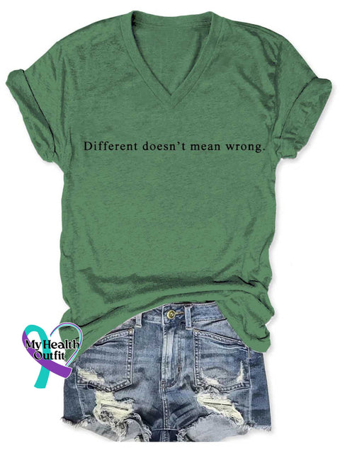 Women’s Different Doesn’t Mean Wrong Art V neck Casual T Shirt Green / S