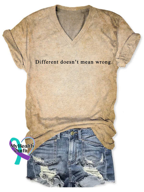 Women’s Different Doesn’t Mean Wrong Art V neck Casual T Shirt Khaki / S