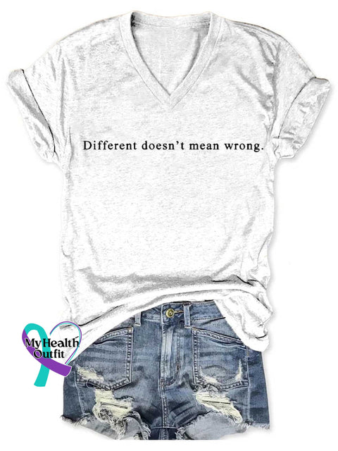 Women’s Different Doesn’t Mean Wrong Art V neck Casual T Shirt White / S