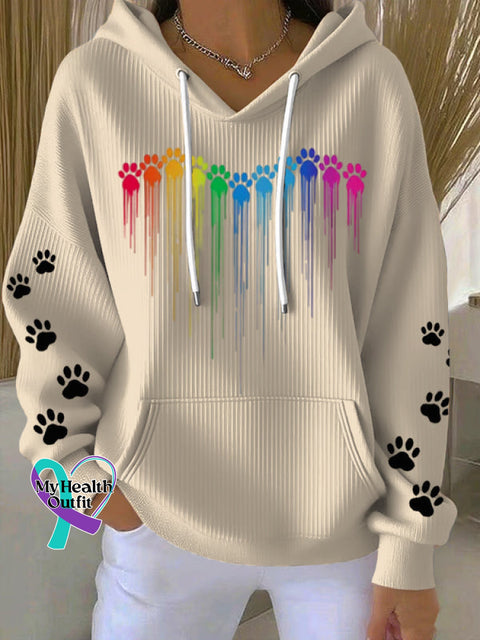 Women’s Dog Lover Colorful Dog Heart Paw Print Casual Sweatshirt Apricot / S