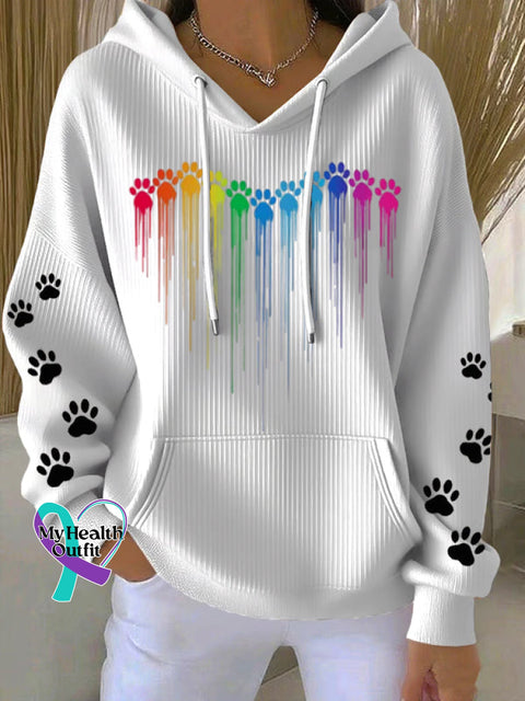 Women’s Dog Lover Colorful Dog Heart Paw Print Casual Sweatshirt White / S