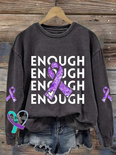 Women’s Domestic Violence Awareness Printed Casual Crew Neck Sweatshirt Dark Grey / S