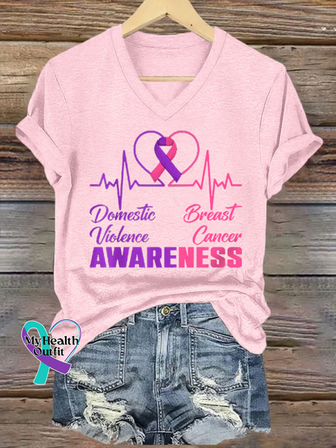 Women’s DOMESTIC VIOLENCE & BREAST CANCER AWARENESS V neck Casual T Shirt LightPink / S
