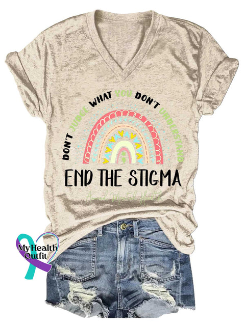 Women’s Don’t Judge What You Don’t Understand End The Stigma Around Mental Health V-neck Casual T-Shirt Sand / S