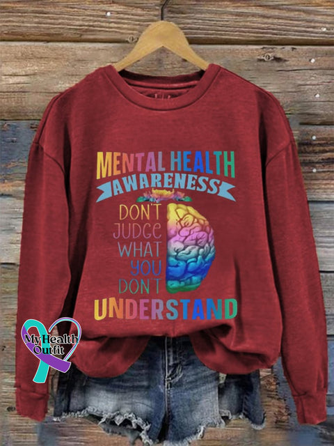Women’s Don’t Judge What You Understand Mental Health Awareness Sweatshirt Red / S