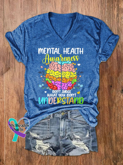 Women’s Don’t Judge What You Understand Mental Health Awareness V-Neck Tee Blue / S