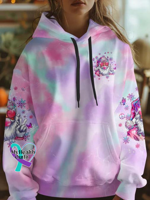 Women’s Don’t Stop Believing Blowing Bubble Santa Claus Christmas All Over Print Casual Hoodie