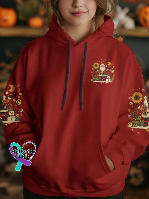 Women’s Don’t Stop Believing Christmas All Over Print Casual Hoodie Sweatshirt