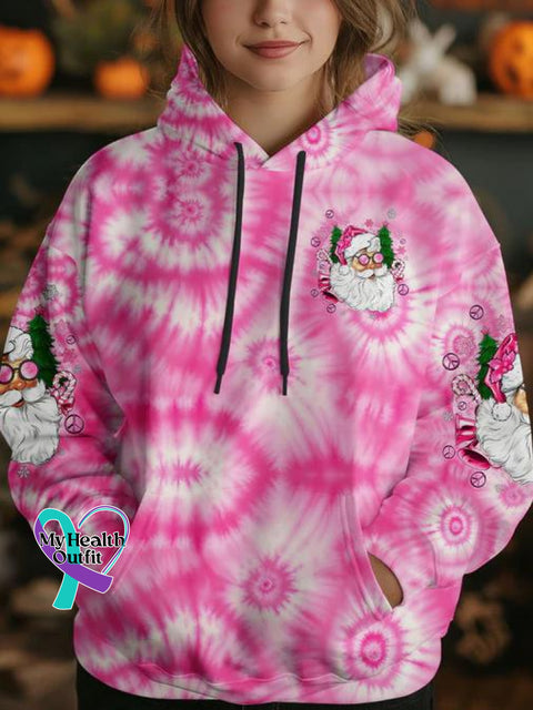 Women’s Don’t Stop Believing Pink Tie Dye Christmas All Over Print Casual Hoodie Sweatshirt