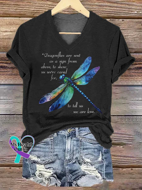 Women’s Dragonflies Are Sent As A Sign From Above To Show Us We’re Cared For To Tell Us We Are Love V-neck Casual