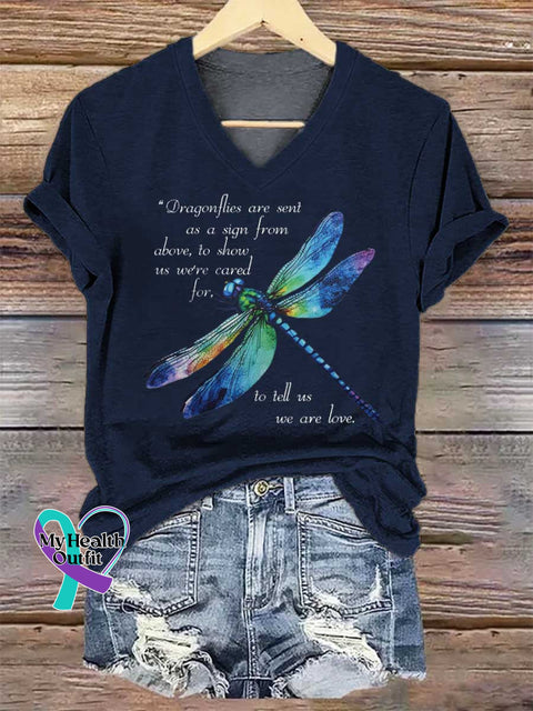 Women’s Dragonflies Are Sent As A Sign From Above To Show Us We’re Cared For To Tell Us We Are Love V-neck Casual
