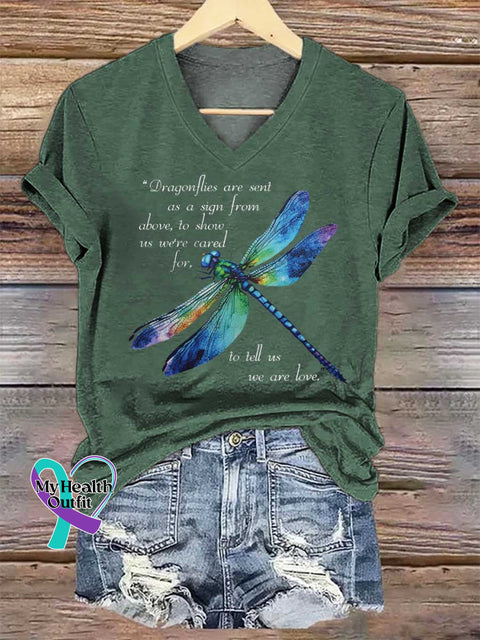 Women’s Dragonflies Are Sent As A Sign From Above To Show Us We’re Cared For To Tell Us We Are Love V-neck Casual
