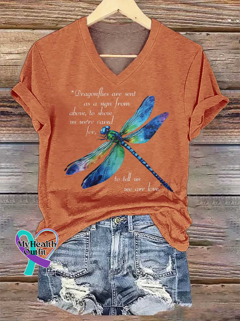 Women’s Dragonflies Are Sent As A Sign From Above To Show Us We’re Cared For To Tell Us We Are Love V-neck Casual