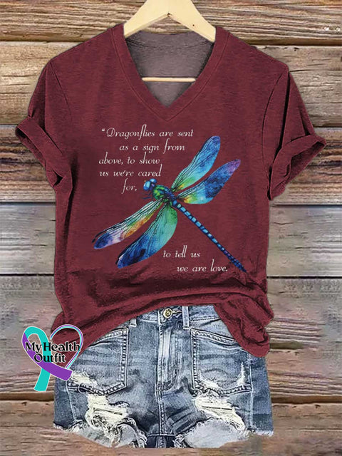 Women’s Dragonflies Are Sent As A Sign From Above To Show Us We’re Cared For To Tell Us We Are Love V-neck Casual