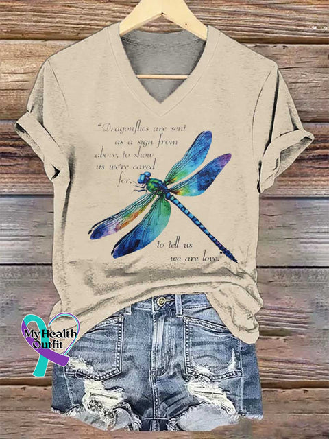 Women’s Dragonflies Are Sent As A Sign From Above To Show Us We’re Cared For To Tell Us We Are Love V-neck Casual