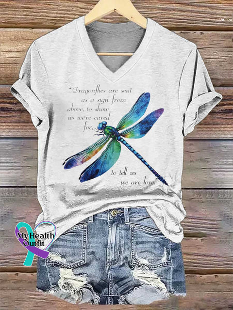 Women’s Dragonflies Are Sent As A Sign From Above To Show Us We’re Cared For To Tell Us We Are Love V-neck Casual