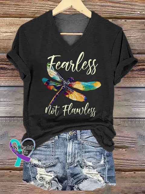 Women’s Dragonfly Fearless Mot Flawless V-neck Casual T-Shirt Black / S