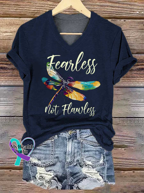 Women’s Dragonfly Fearless Mot Flawless V-neck Casual T-Shirt Blue / S