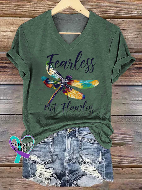 Women’s Dragonfly Fearless Mot Flawless V-neck Casual T-Shirt Green / S