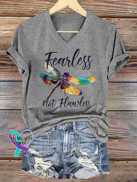 Women’s Dragonfly Fearless Mot Flawless V-neck Casual T-Shirt Grey / S