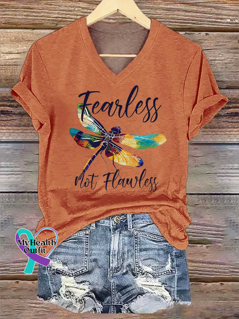 Women’s Dragonfly Fearless Mot Flawless V-neck Casual T-Shirt Orange / S
