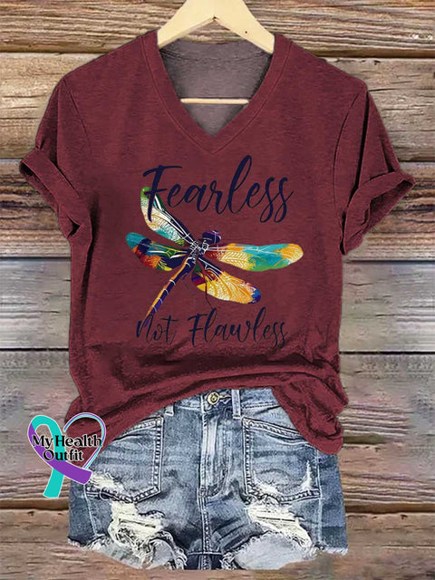 Women’s Dragonfly Fearless Mot Flawless V-neck Casual T-Shirt Red / S