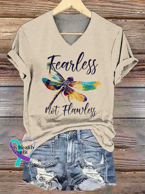 Women’s Dragonfly Fearless Mot Flawless V-neck Casual T-Shirt Sand / S
