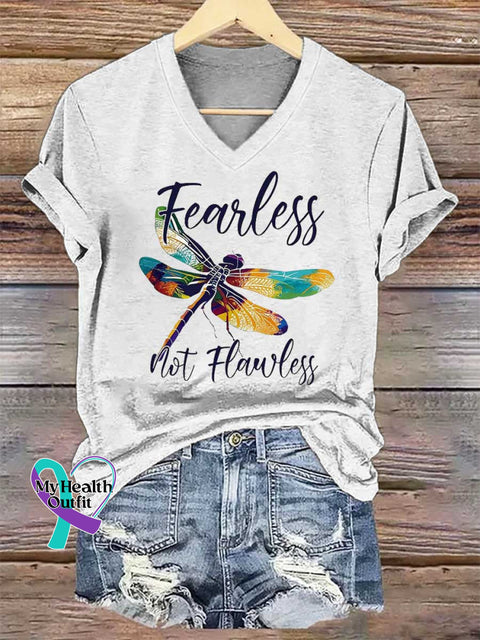Women’s Dragonfly Fearless Mot Flawless V-neck Casual T-Shirt White / S
