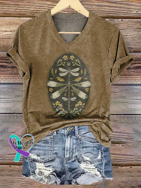 Women’s Dragonfly V-neck Casual T-Shirt Multicolor / S