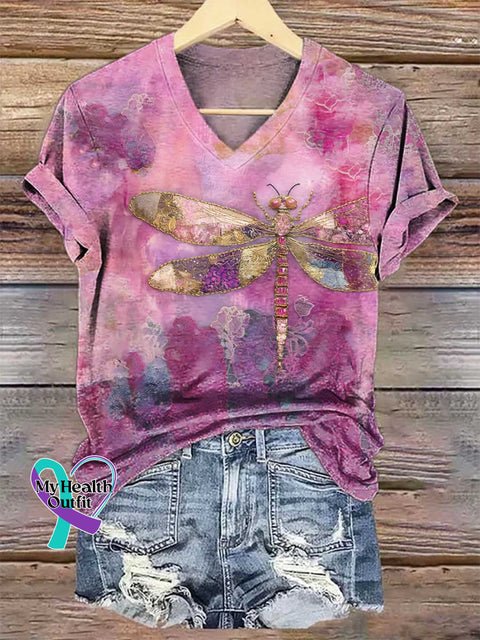 Women’s Dragonfly V-neck Casual T-Shirt Multicolor / S