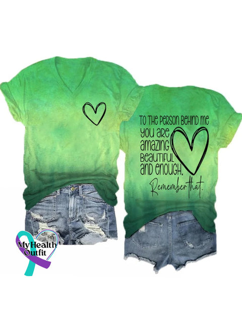 Women’s Drear Person Behind Me Print Casual T-Shirt Green / S