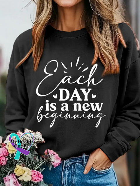 Women’s Each Day Is A New Beginning Inspirational Casual Sweatshirt Black / S