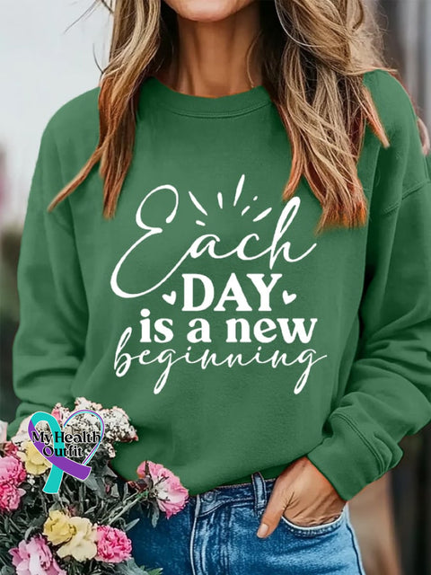 Women’s Each Day Is A New Beginning Inspirational Casual Sweatshirt Green / S