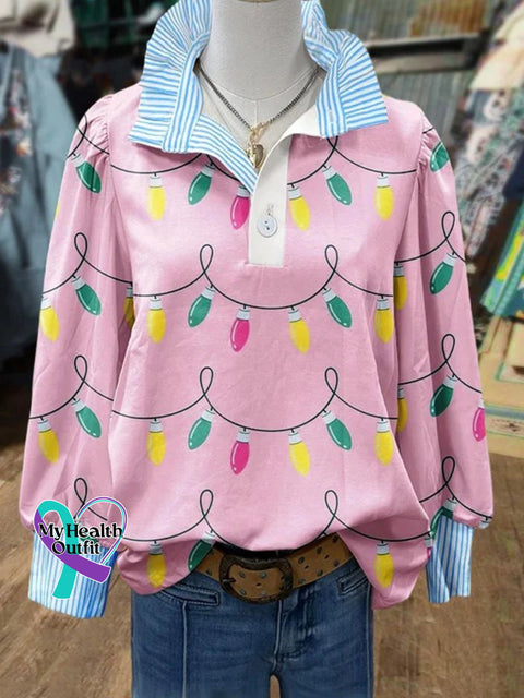 Women’s Elegant Christmas Art Print Casual Top Shirt Multicolor / S