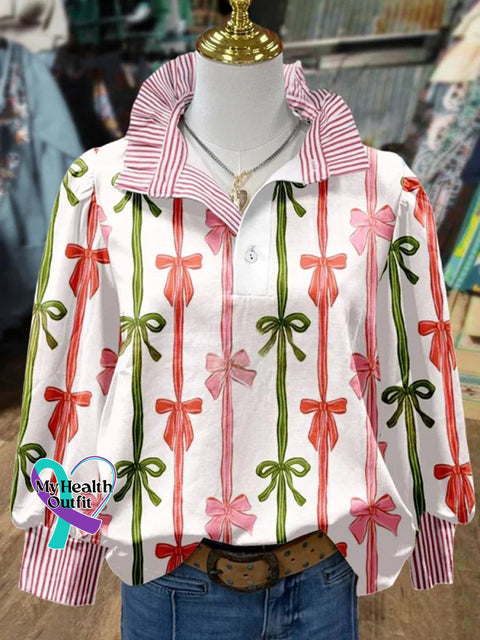 Women’s Elegant Christmas Art Print Casual Top Shirt Multicolor / S