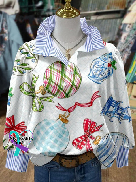 Women’s Elegant Christmas Art Print Casual Top Shirt Multicolor / S