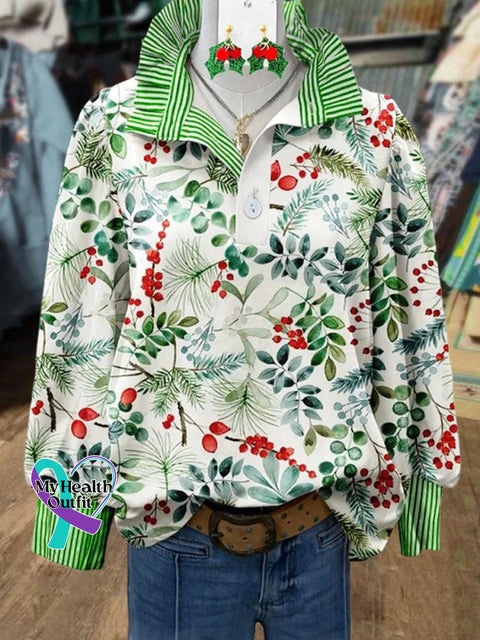 Women’s Elegant Christmas Art Print Casual Top Shirt Multicolor / S