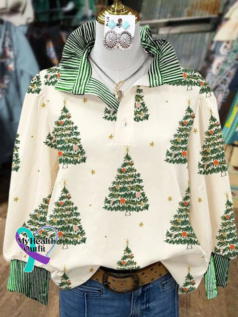 Women’s Elegant Christmas Art Print Casual Top Shirt Multicolor / S