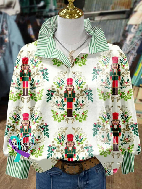 Women’s Elegant Nutcracker Art Print Casual Top Shirt Multicolor / S