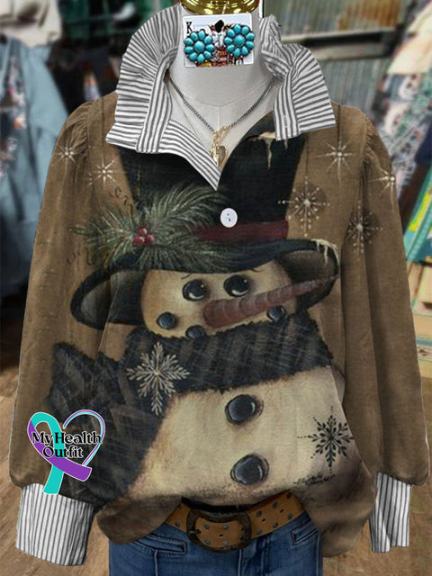 Women’s Elegant Retro Christmas Art Print Casual Top Shirt Multicolor / S