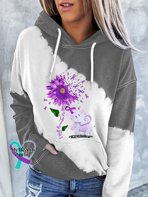 Women’s Elephant Purple Ribbon I Will Remember For You Alzheimer’s Awareness Warrior Supporter