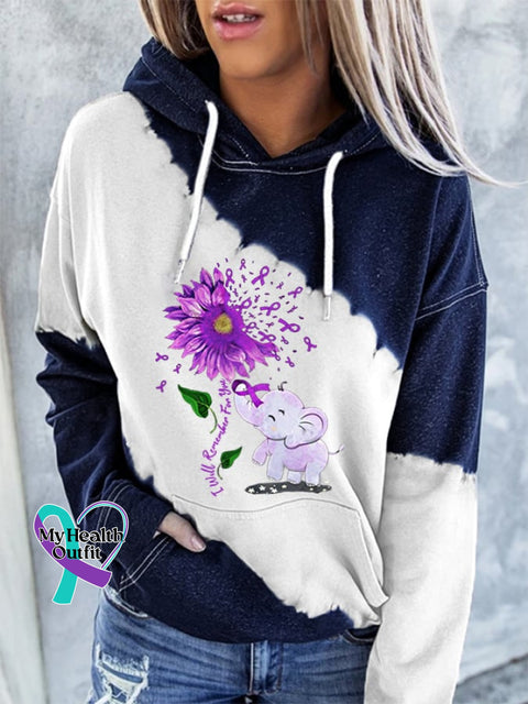 Women’s Elephant Purple Ribbon I Will Remember For You Alzheimer’s Awareness Warrior Supporter