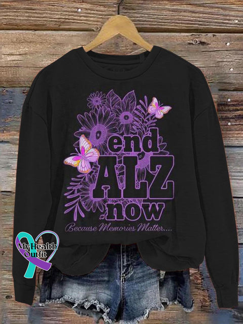 Women’s End Alz Now Because Memories Matter Print Pattern Casual Sweatshirt Black / S