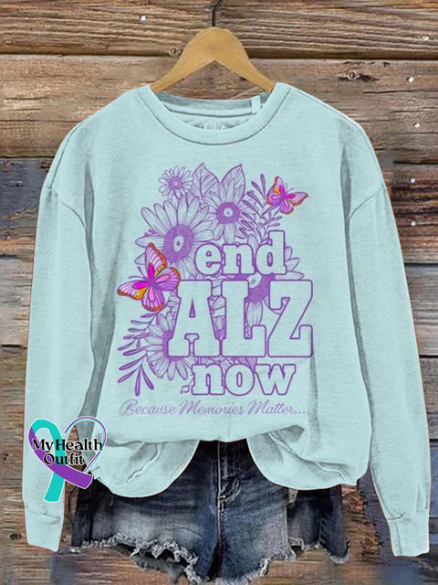 Women’s End Alz Now Because Memories Matter Print Pattern Casual Sweatshirt Blue / S