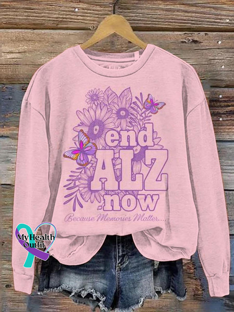 Women’s End Alz Now Because Memories Matter Print Pattern Casual Sweatshirt Pink / S