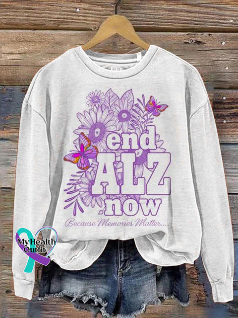 Women’s End Alz Now Because Memories Matter Print Pattern Casual Sweatshirt White / S