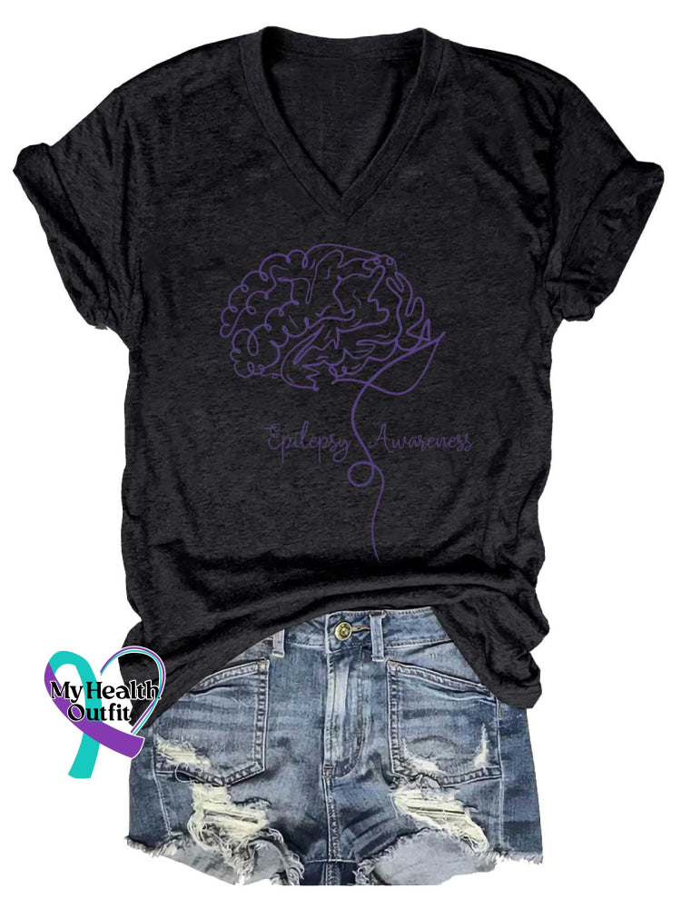 Women’s Epilepsy Awareness V-neck Casual T-Shirt Black / S
