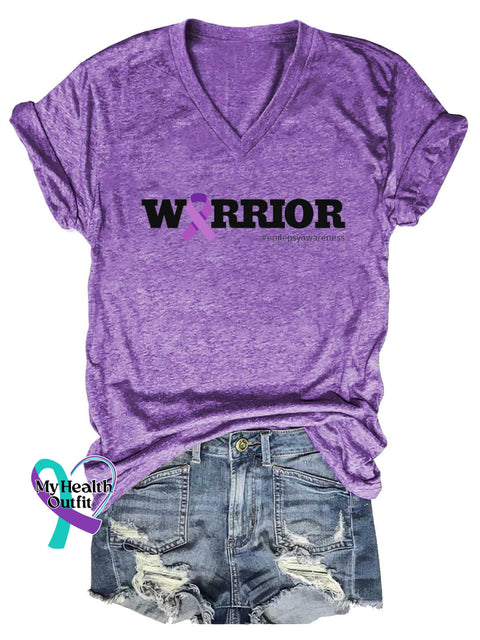 Women’s Epilepsy Awareness Warrior We Wear Purple For Epilepsy V-neck Casual T-Shirt Purple / S